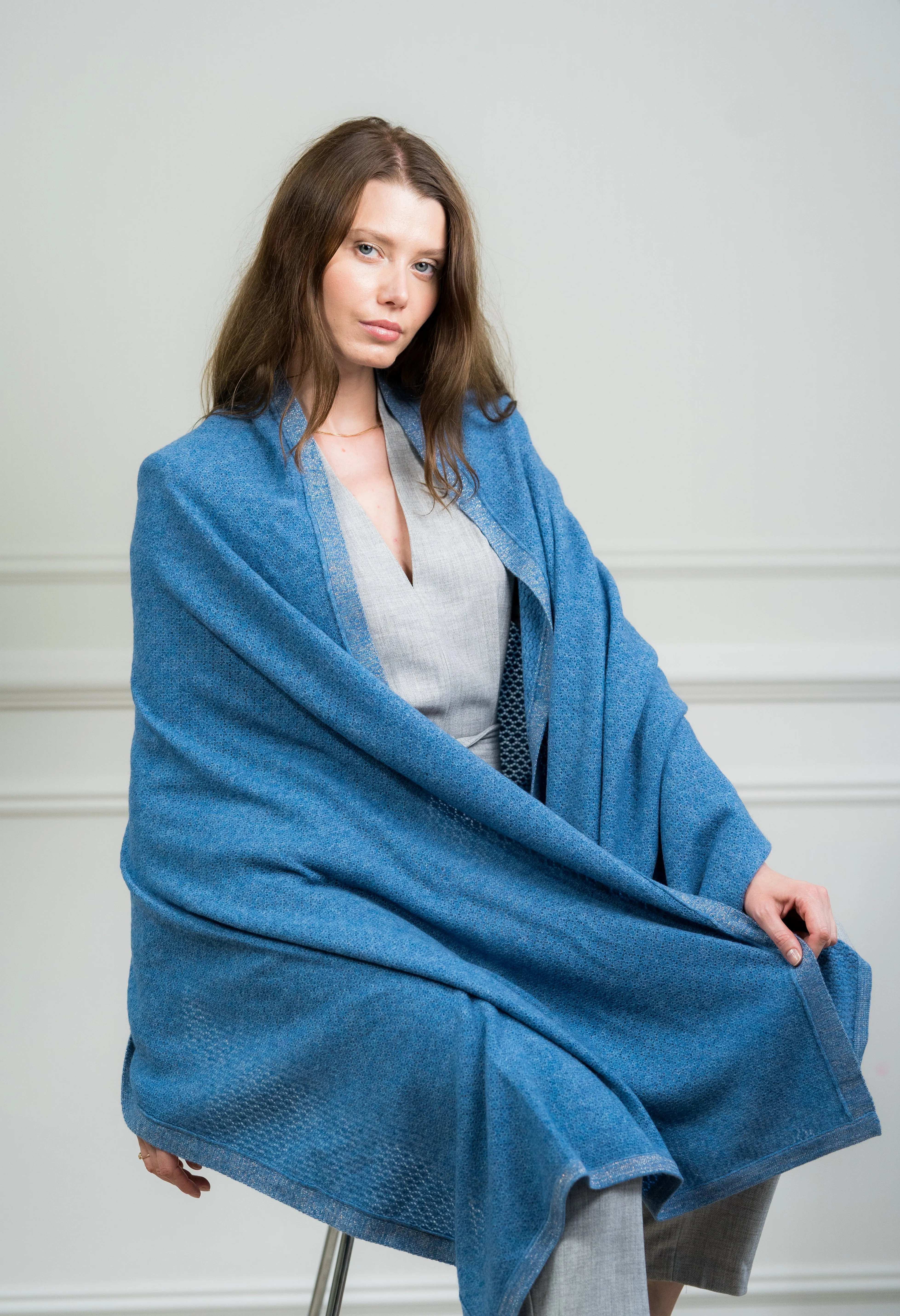 Sky Pointelle Cashmere Wrap