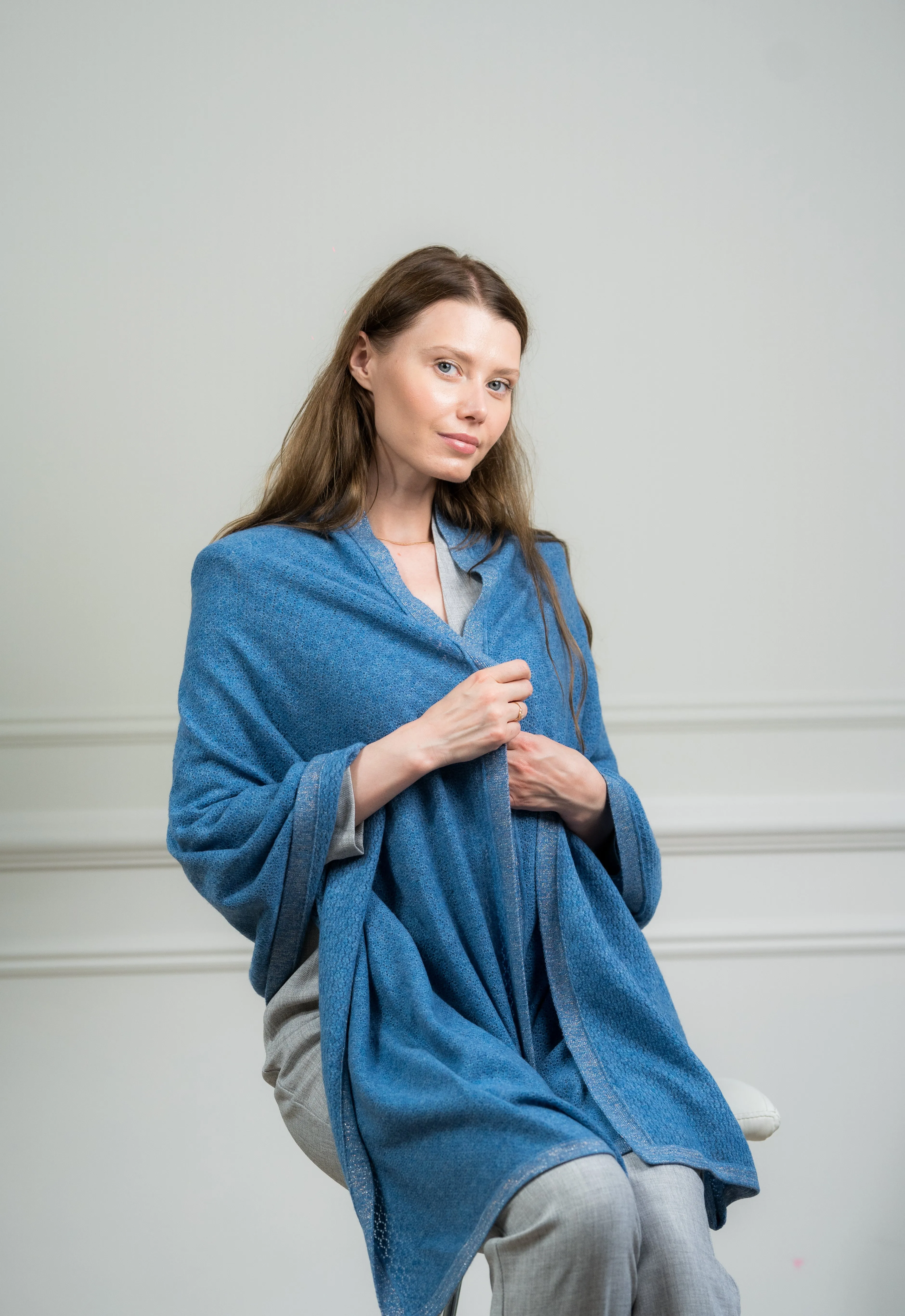 Sky Pointelle Cashmere Wrap