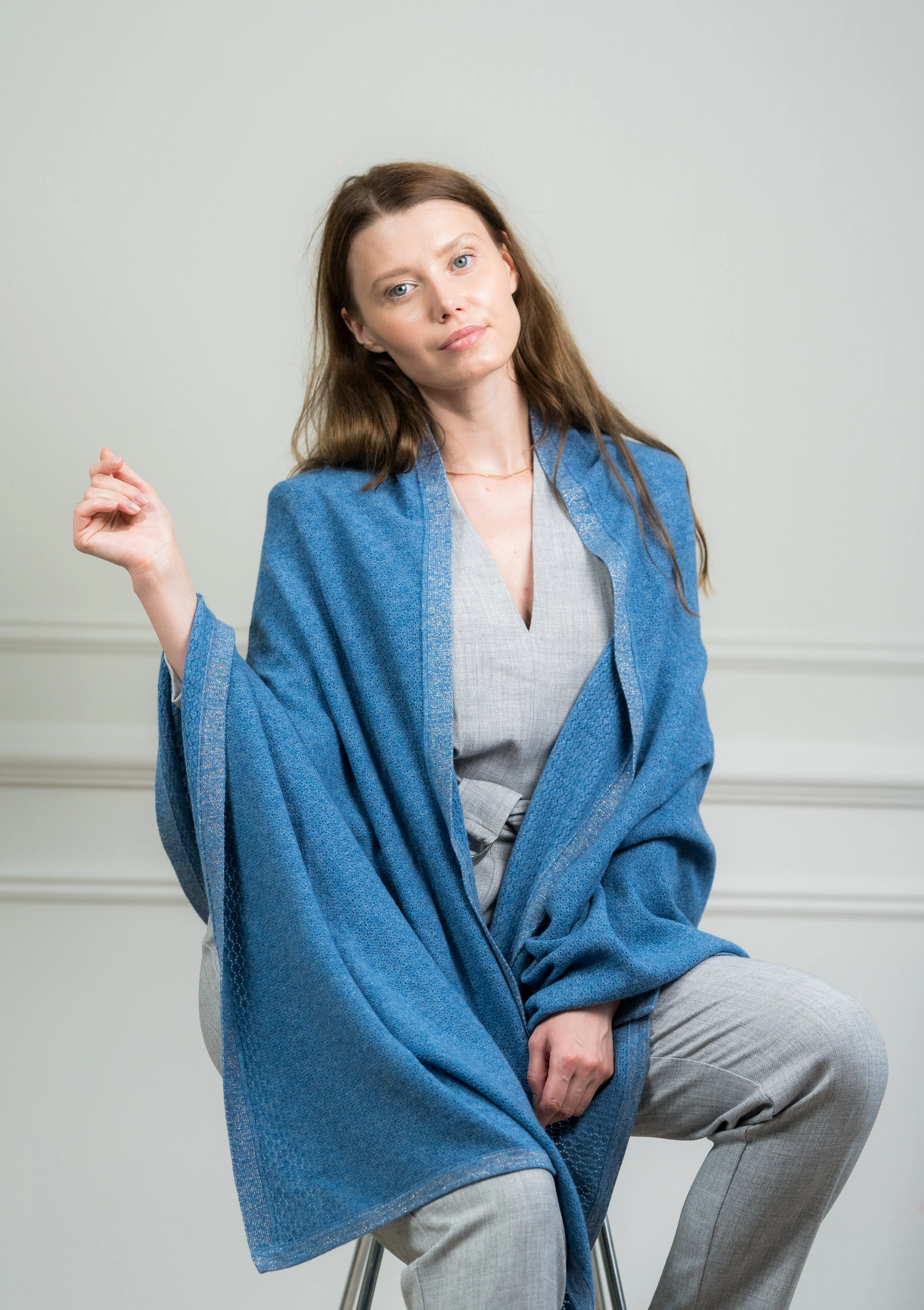 Sky Pointelle Cashmere Wrap