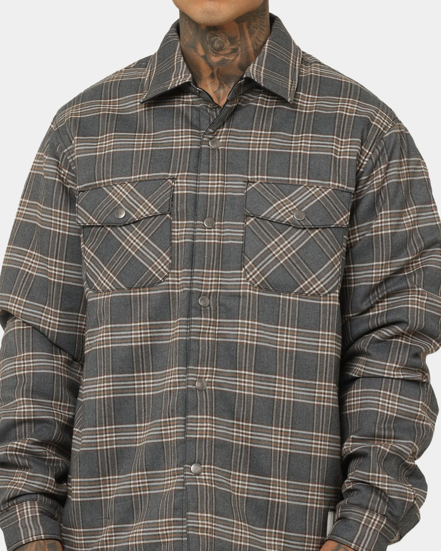 The New Establishment Reversible Quilted Over Shirt Navy Check