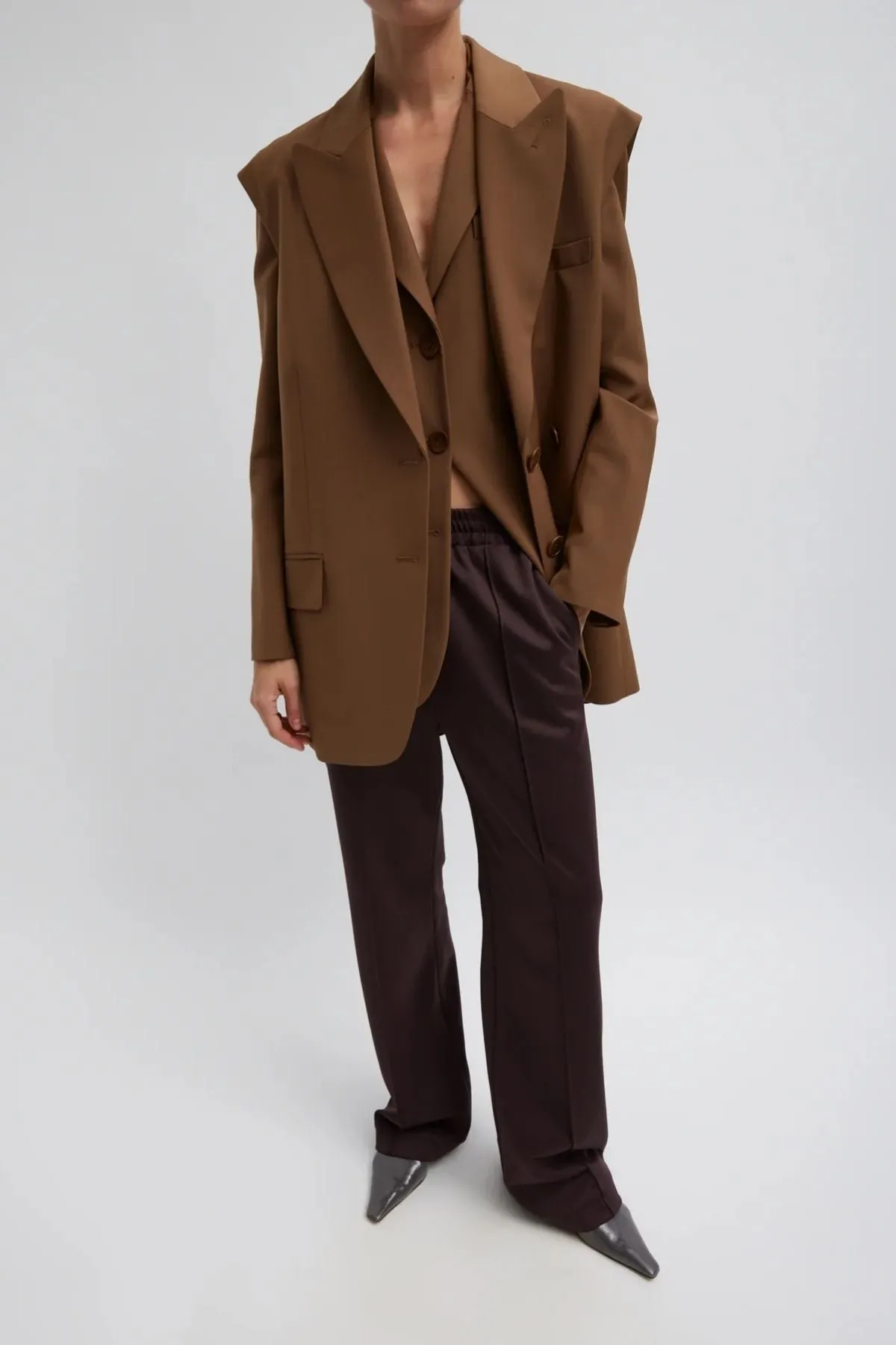 Tibi Tropical Wool Max Blazer - Toffee