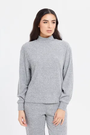 Women Grey Knitted Batwing Pullover