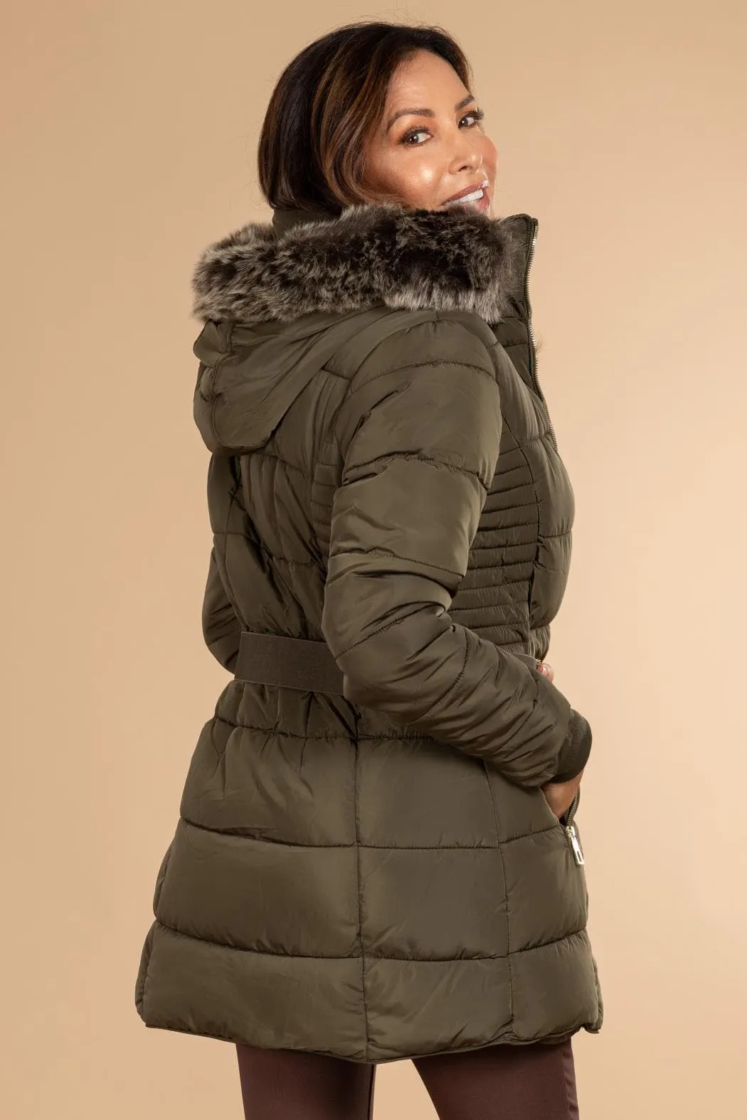 Women's Keeping Cozy Parka Puffer With Detachable Faux Fur-Trimmed Hood