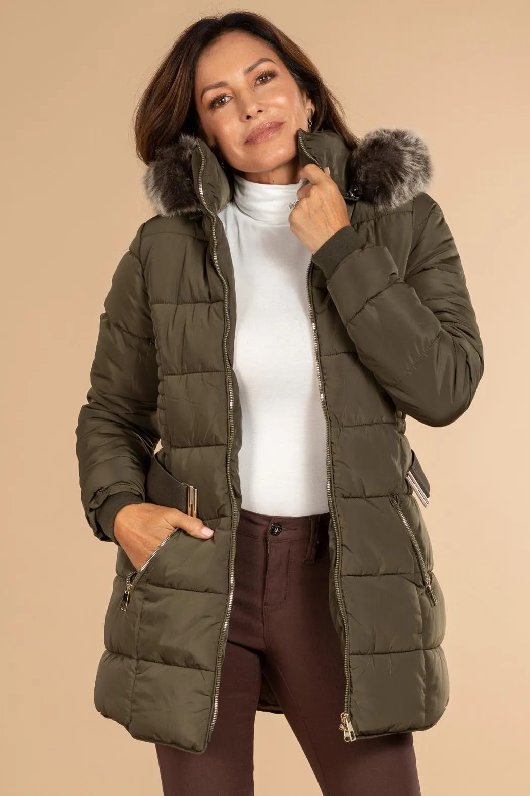 Women's Keeping Cozy Parka Puffer With Detachable Faux Fur-Trimmed Hood