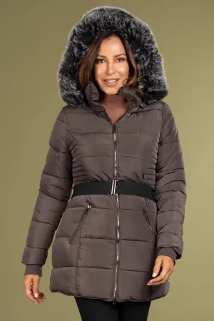 Women's Keeping Cozy Parka Puffer With Detachable Faux Fur-Trimmed Hood